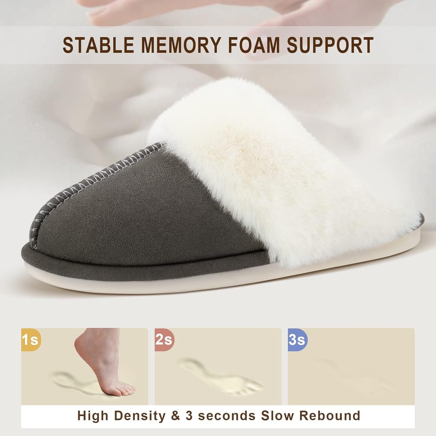 Women Slippers with Memory Foam, Fuzzy Warm Bedroom House Shoes, Fluffy Winter Indoor Outdoor Anti-Skid Sole