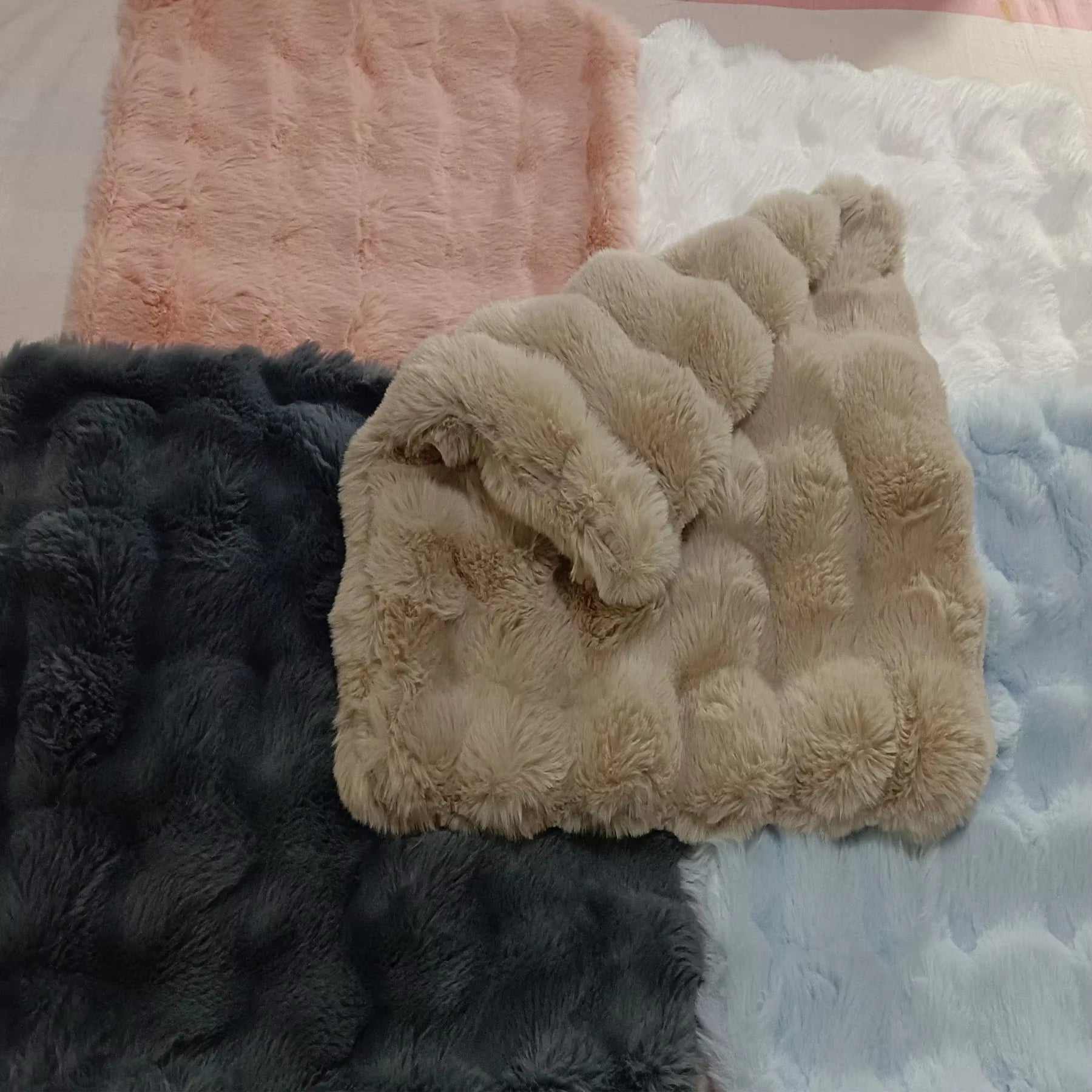 Soft Wind Bubble Velvet Blanket Warm Solid Imitation Rabbit Fur Blankets AB Double-Sided Thickening Cover Throw Warm Fur Blanket