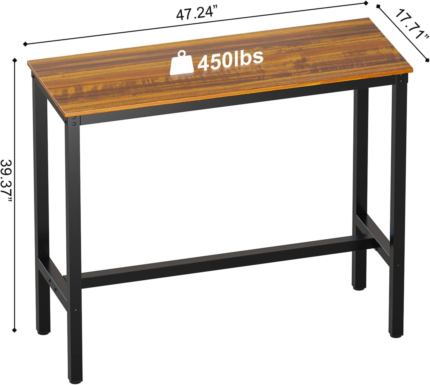 Bar Table, Bar Height Pub Table, Counter Height Table with Sturdy Metal Frame, Rectangular High Top Table for Kitchen & Dining, Living Room (47.24", Teak)