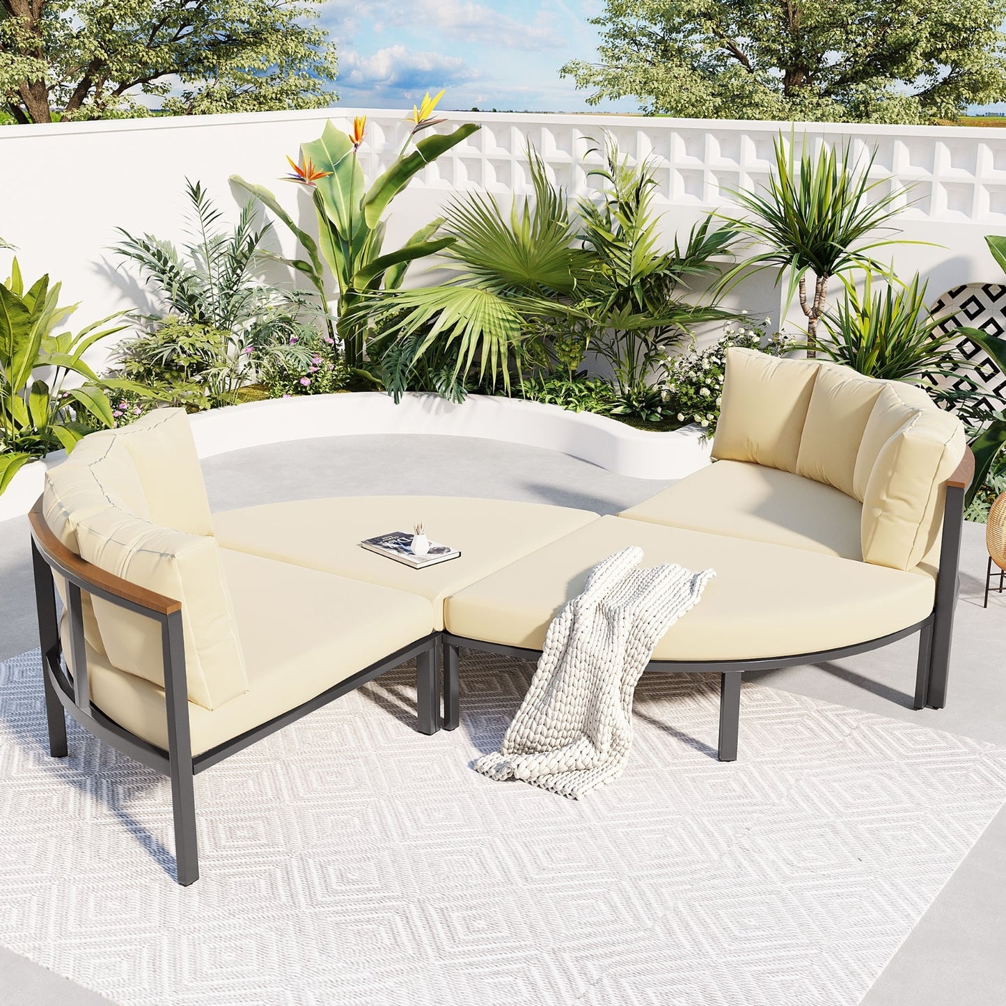 Outdoor 4-piece Circular U-shaped Courtyard Furniture Set