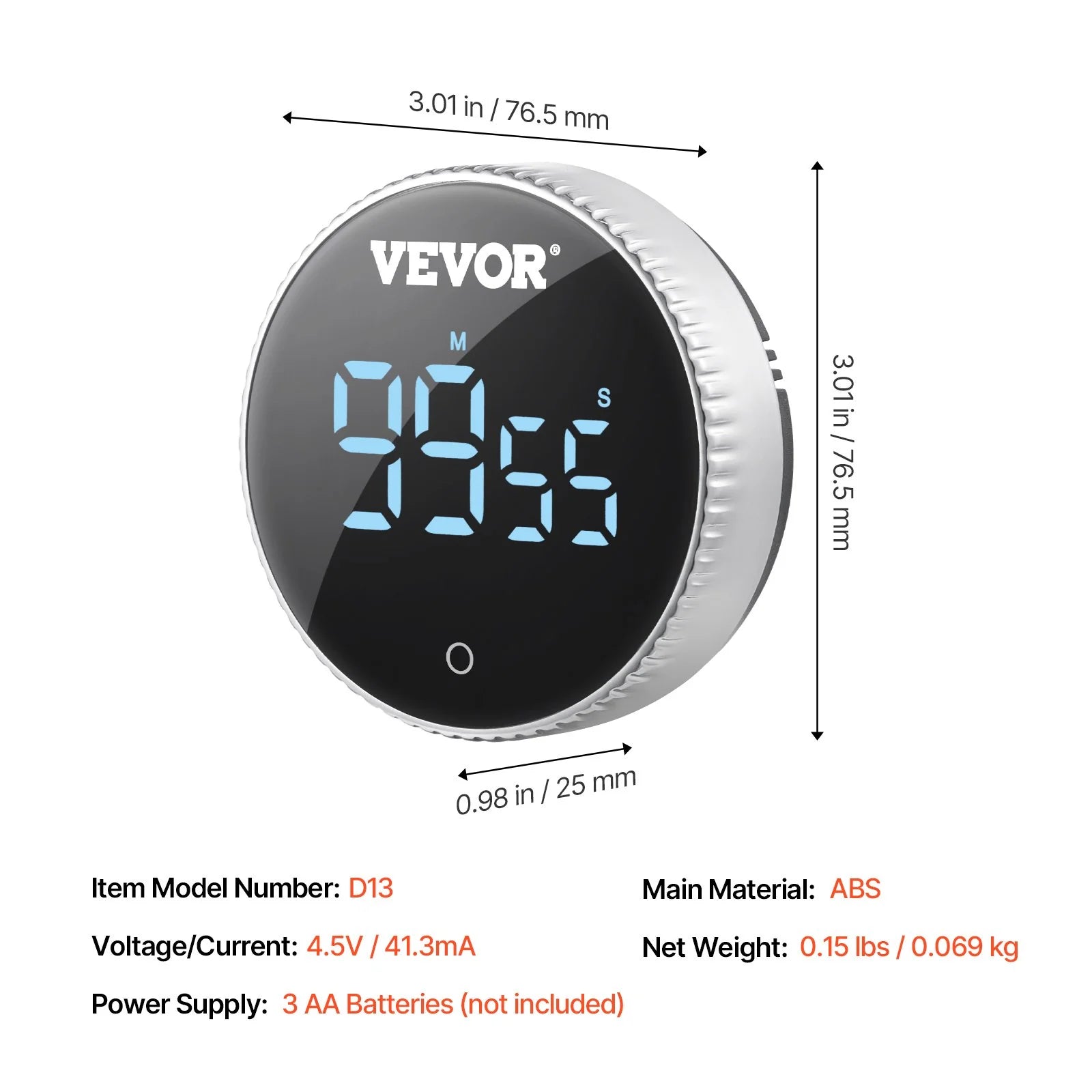 VEVOR Digital Kitchen Timer Magnetic Countdown Countup Timer & Large LED Display