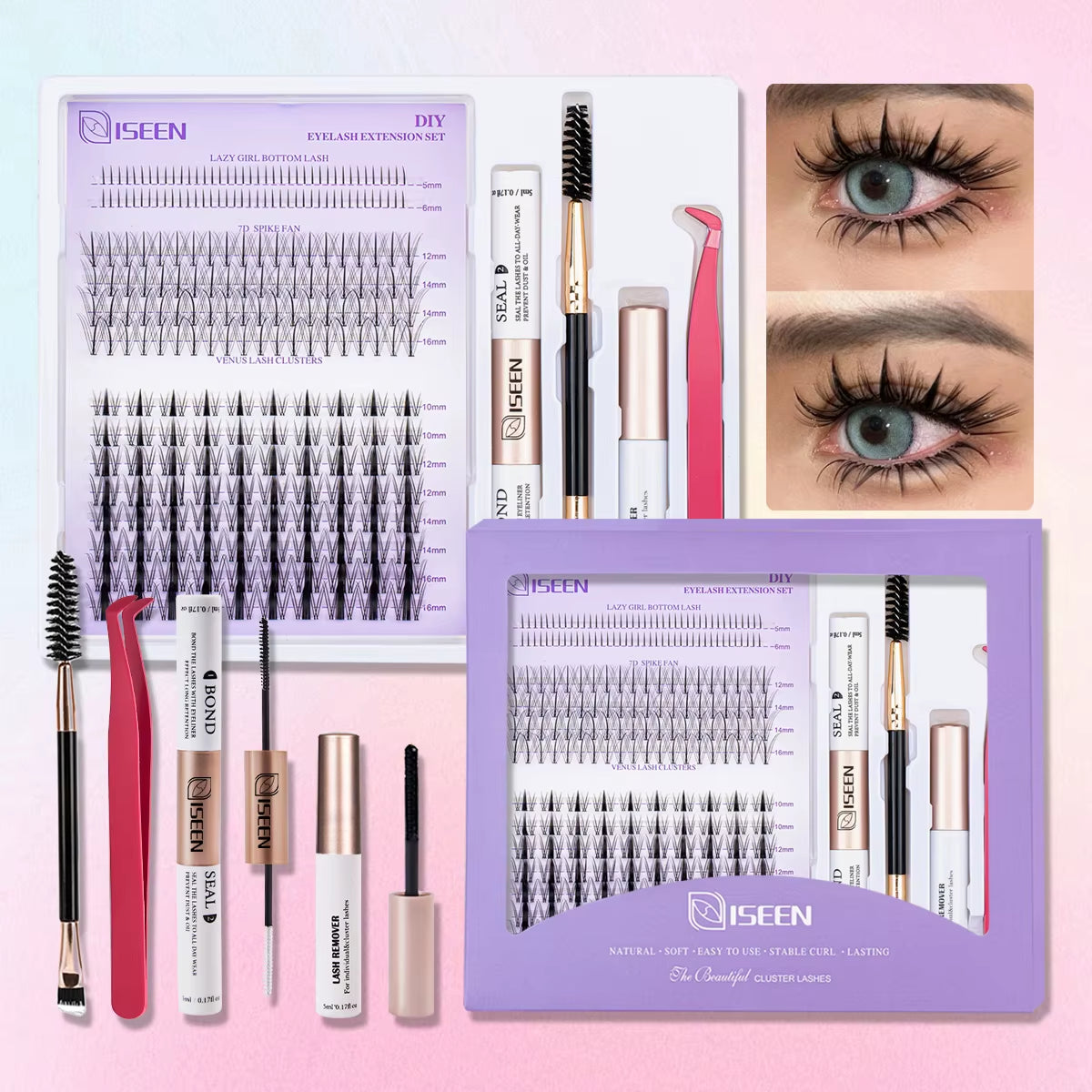 DIY Lash Extension Mix Styles Lash Clusters Individual with Bond&Seal Remover Tweezers Lash Brush for Self Application Makeup