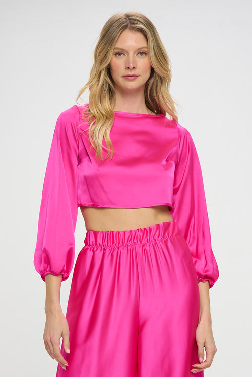 Stretch Satin Crop Top with Open Back