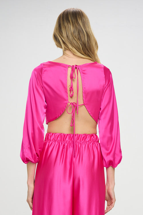 Stretch Satin Crop Top with Open Back