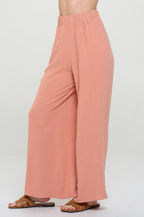 Solid Linen Wide Leg Pants with Pockets