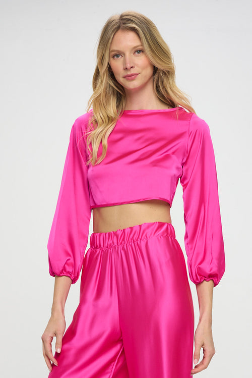 Stretch Satin Crop Top with Open Back