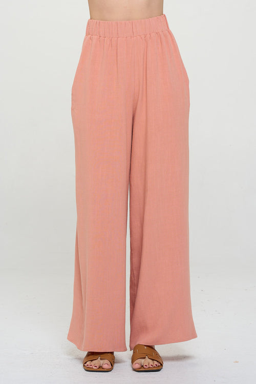 Solid Linen Wide Leg Pants with Pockets