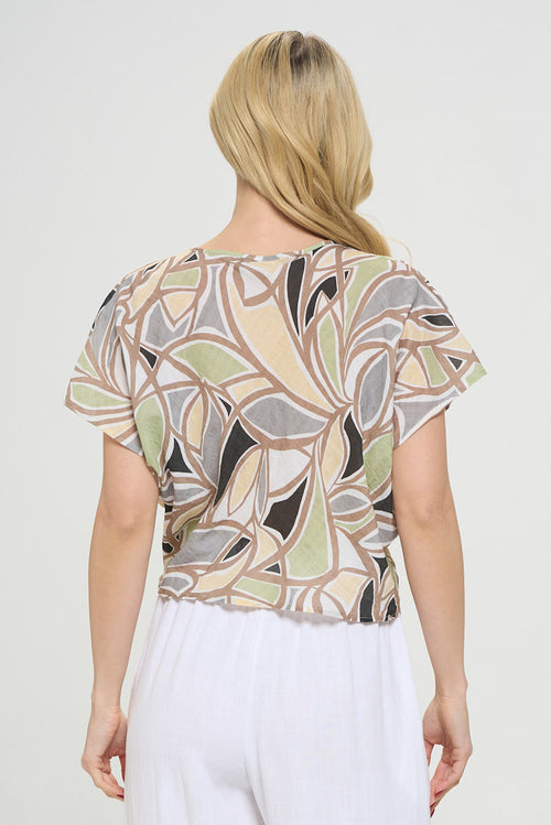 Cotton Short Sleeve Top with Front Twist