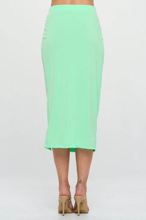 Solid Midi Skirt with Front Knot and Slit