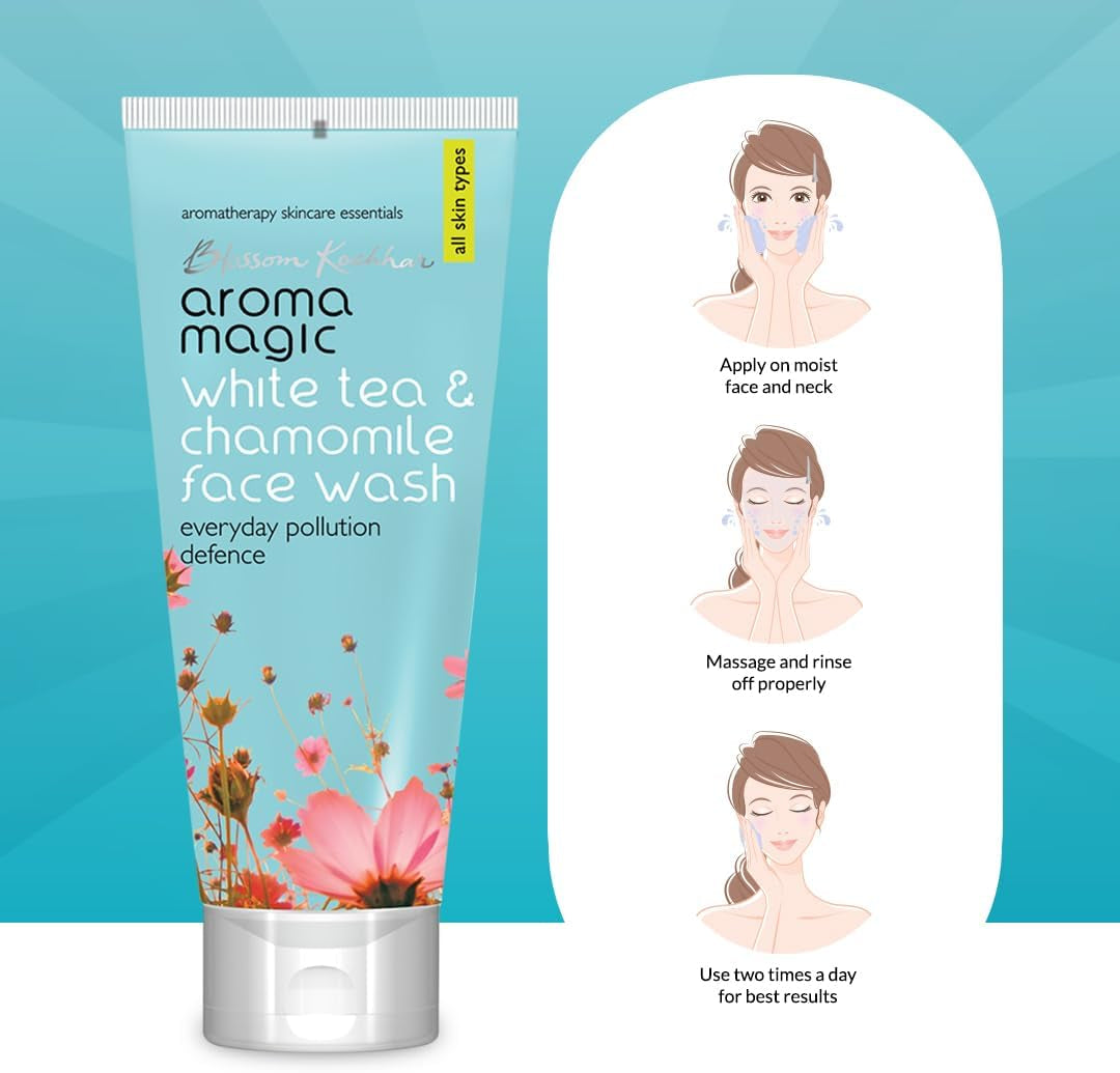 White Tea & Chamomile Face Wash | Free Radical Damage Protection | Reduces Signs of Aging | Refreshing & Soothing | for All Skin Types | 3.38 Fl Oz/100Ml