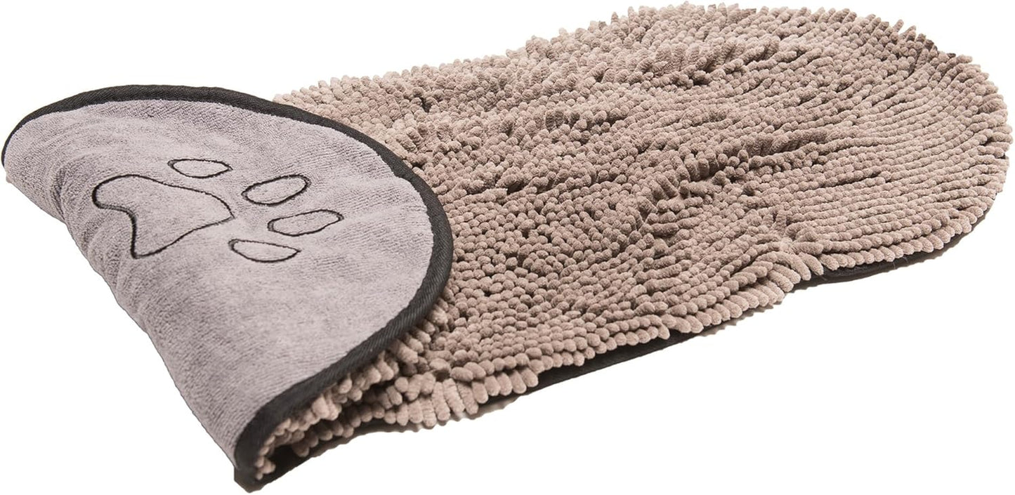 the Dirty Dog Shammy - Fast Drying Dog Bath Towel - Plush Shammy Towel for Dog with Dual Hand Pockets and Elastic - Super Absorbent Microfiber and Machine Washable - Grey