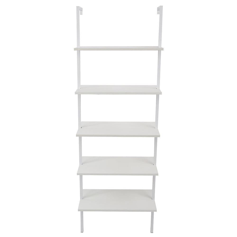 5-Shelf Wood Ladder Bookcase with Metal Frame, Industrial 5-Tier Modern Ladder Shelf Wood Shelves XH