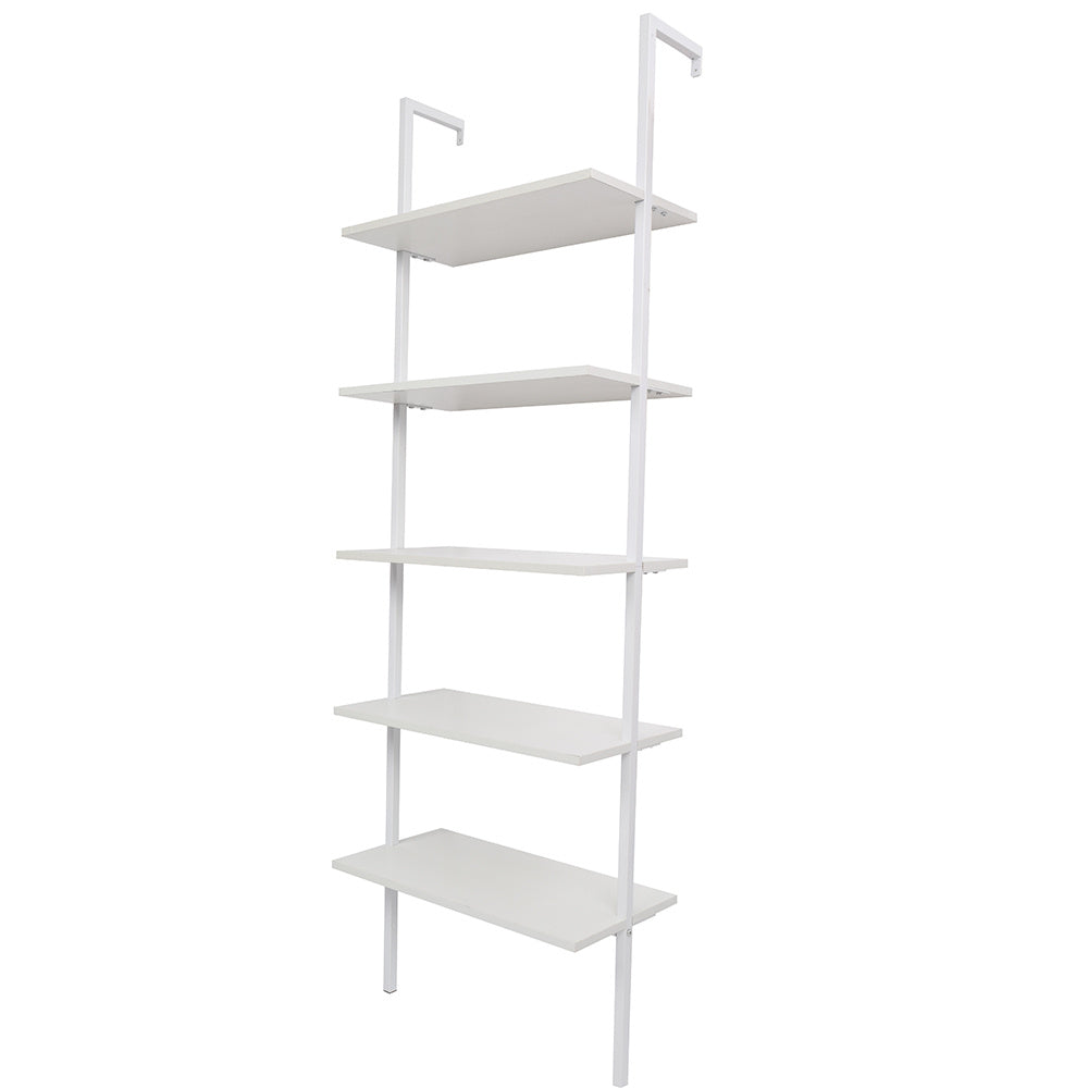 5-Shelf Wood Ladder Bookcase with Metal Frame, Industrial 5-Tier Modern Ladder Shelf Wood Shelves XH