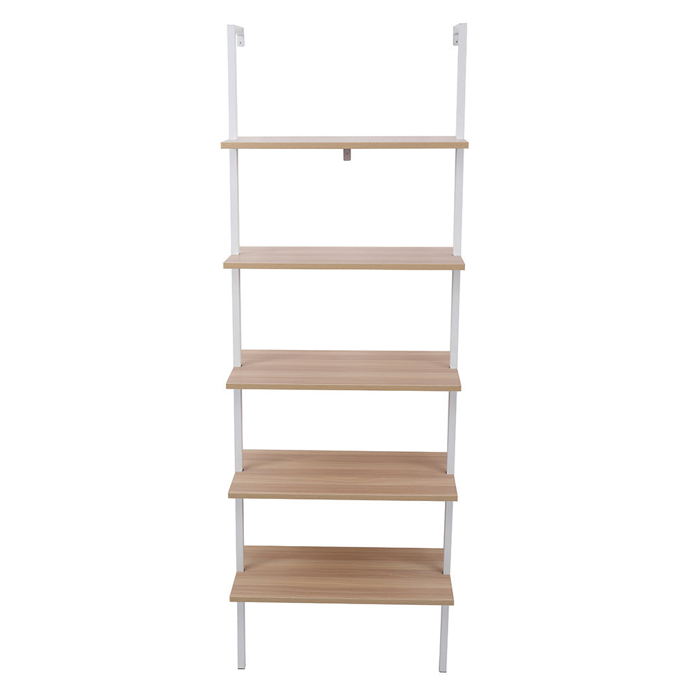 5-Shelf Wood Ladder Bookcase with Metal Frame, Industrial 5-Tier Modern Ladder Shelf Wood Shelves XH