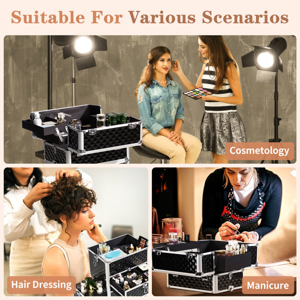 2-in-1 With Sliding Rail, Front Pull Flat, Left Pull Detachable Universal Wheel, Aluminum Makeup Case