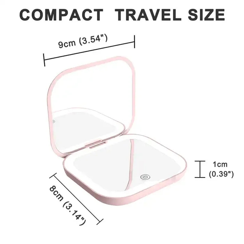 Compact Mini Gift Vanity Folding Cosmetic Mirror with Lights Portable Hand Held Small Pocket Travel Makeup Mirror 2X Magnifying