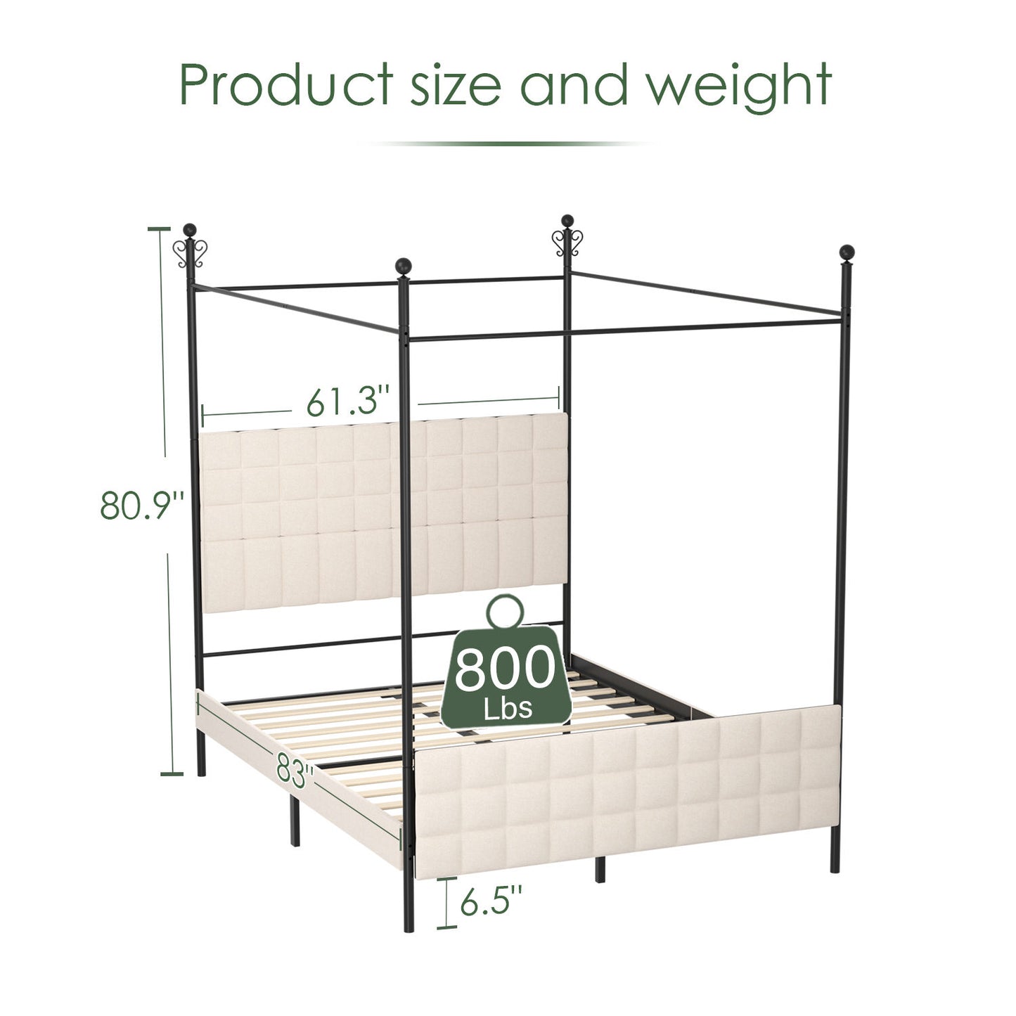 Grid Panel Canopy Bed - Beige Linen - QN