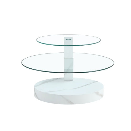 Modern And Practical Double-layer Round Table. Glass Table Top, Wood MDF Table Legs. Suitable For Living Room And Bedroom