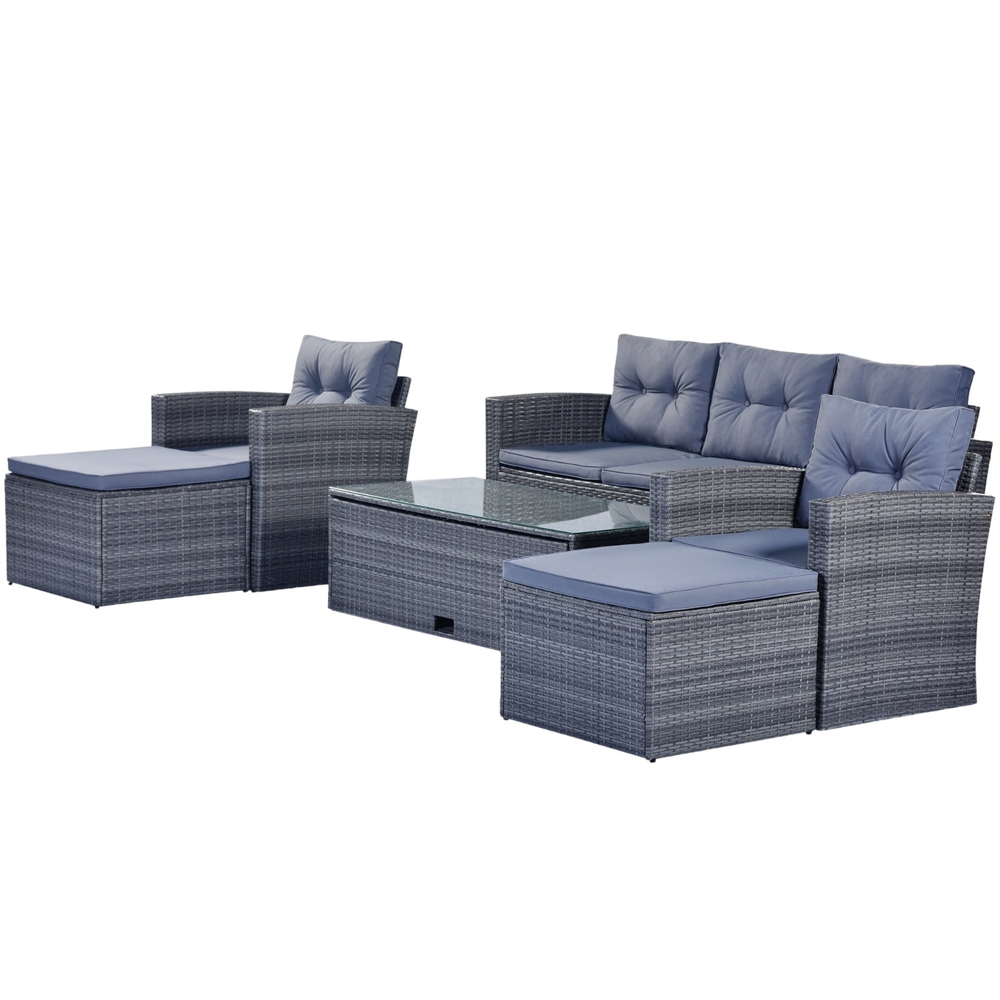 6-Piece All-Weather Wicker PE Rattan Patio Dining Set With Coffee Table