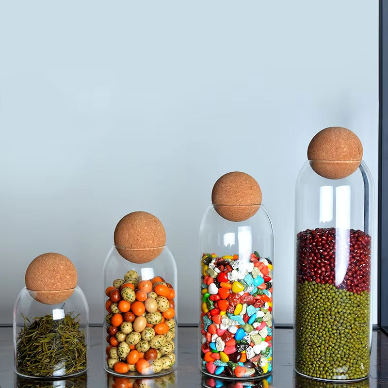 Cork Stopper High Borosilicate Transparent Glass Sealed Can Kitchen Food Grain Storage Can Tea Can Candy Storage Tank Tools