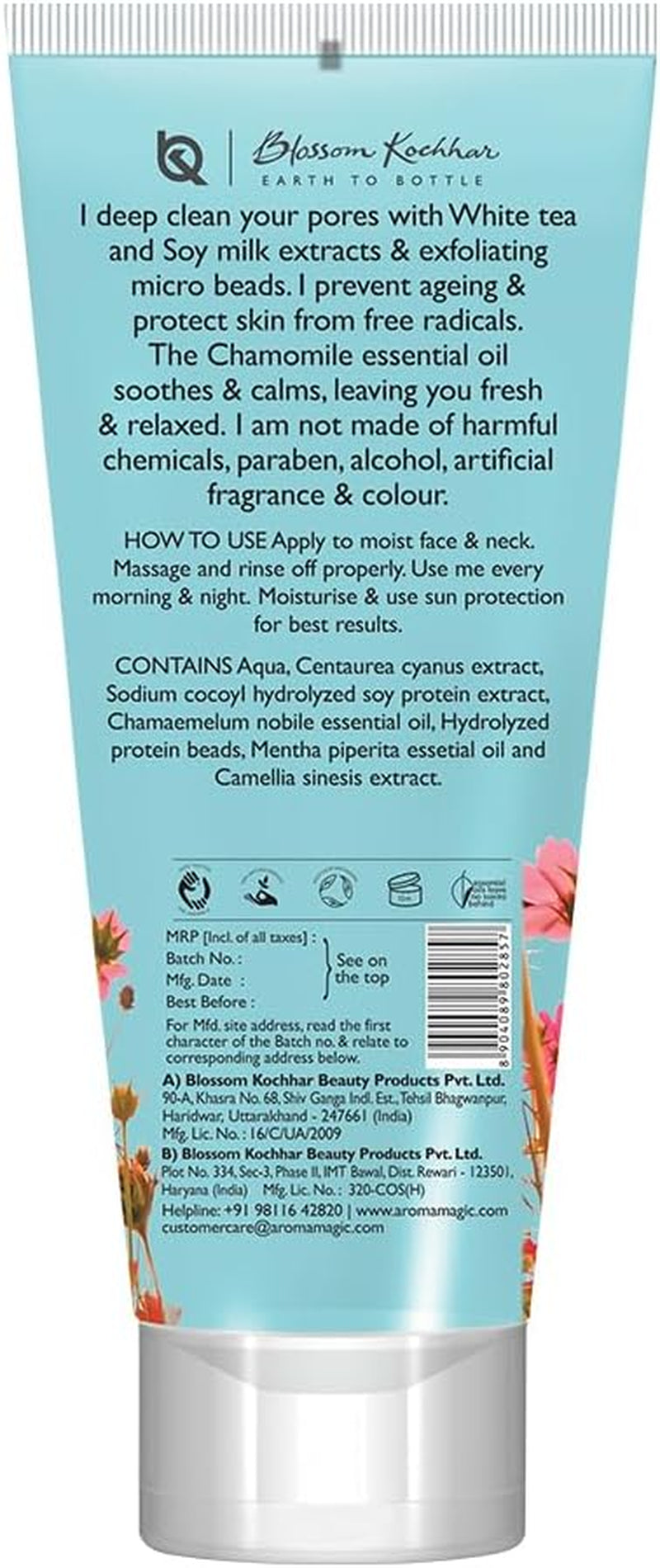 White Tea & Chamomile Face Wash | Free Radical Damage Protection | Reduces Signs of Aging | Refreshing & Soothing | for All Skin Types | 3.38 Fl Oz/100Ml