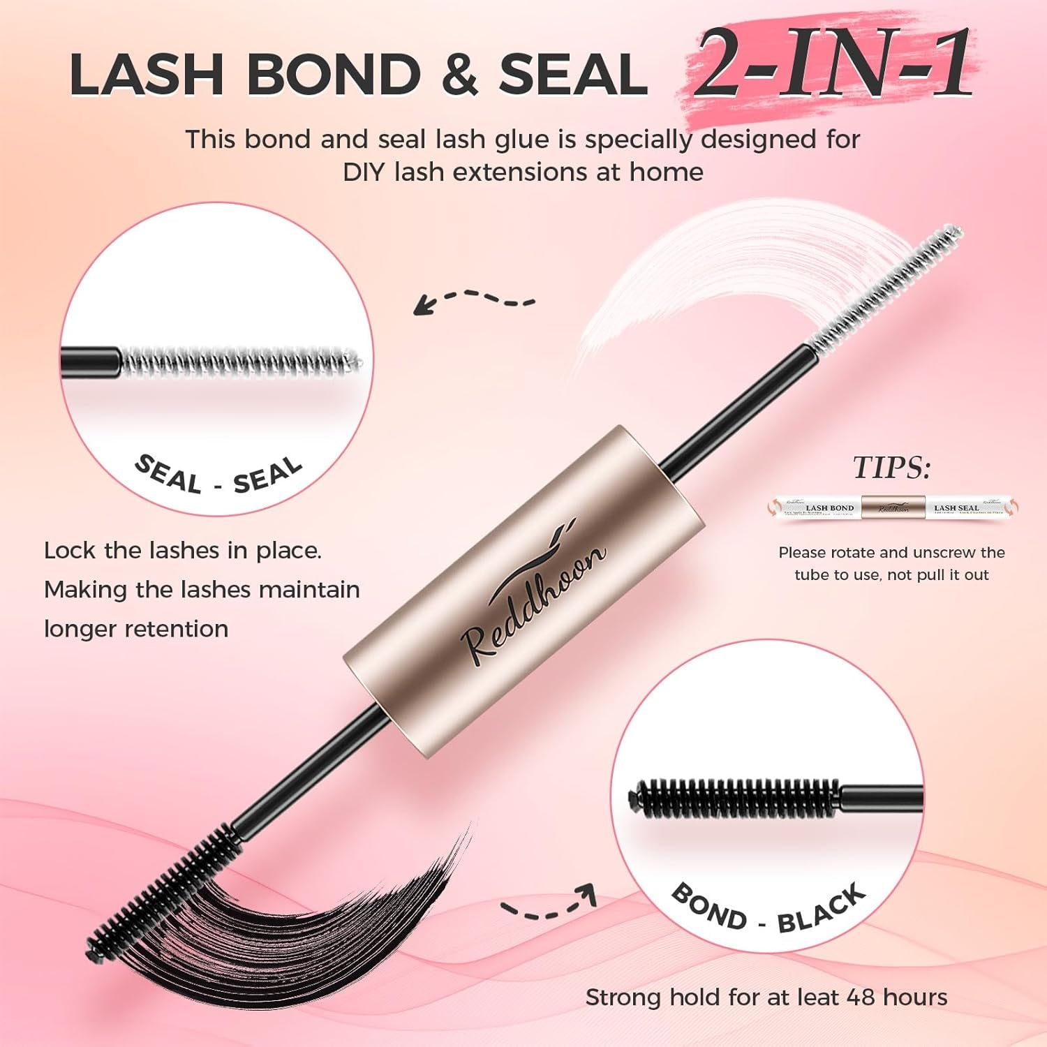 2 in 1 Lash Bond and Seal Waterproof with Lash Remover,Lash Glue for Eyelash Clusters,Bond Seal and Remover Lash Kit,Bond and Seal Lash Glue with Long Lasting (2 Pcs)