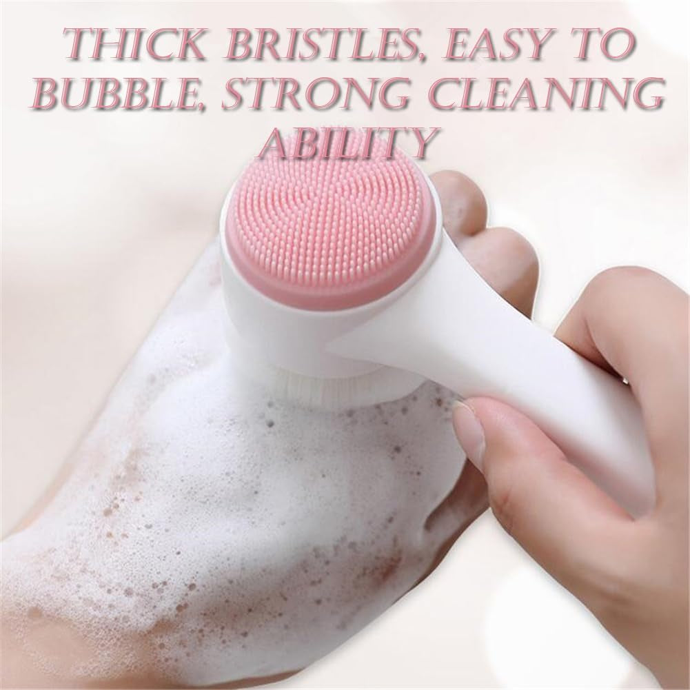 1 Pack Facial Cleansing Brush, 2-In-1 Two-Head Manual Cleansing Brush, Silicone Facial Scrubbing Brush for Deep Pores, Exfoliation, Blackhead Removal and Cosmetic Massage