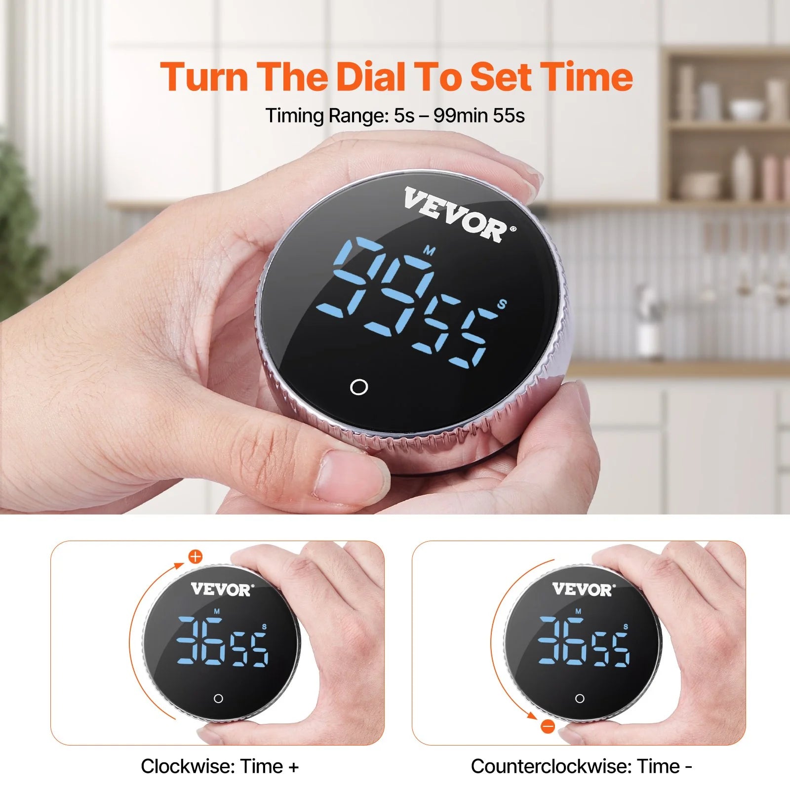 VEVOR Digital Kitchen Timer Magnetic Countdown Countup Timer & Large LED Display