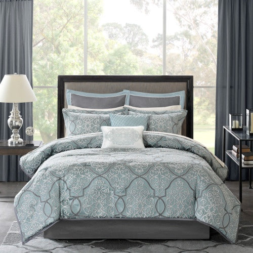 12 Piece Comforter Set With Cotton Bed Sheets Blue Queen